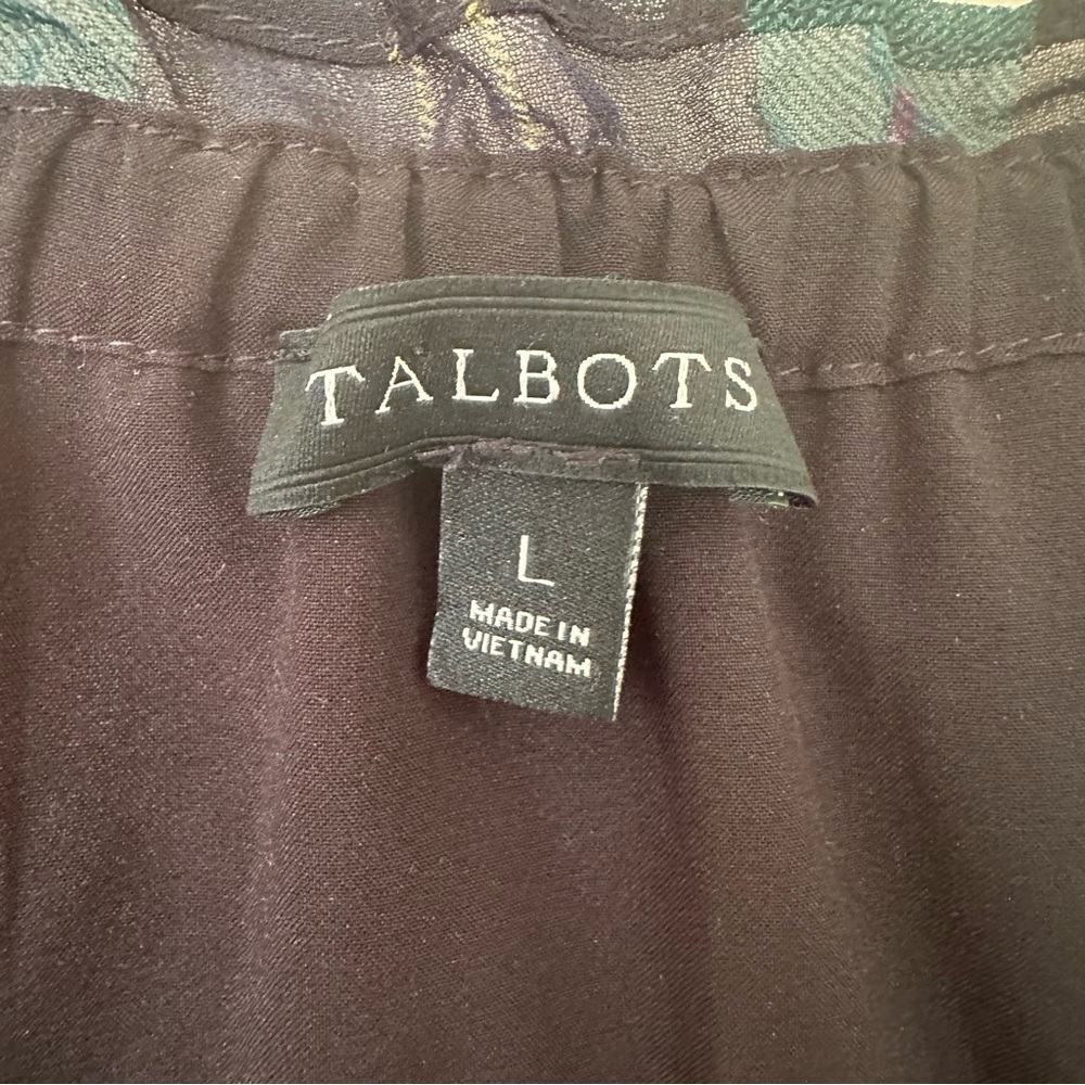 Talbots Tartan Plaid Bell Sleeve Top Women L Blouse Navy Green Ruffle Poet Sleev - Picture 5 of 13